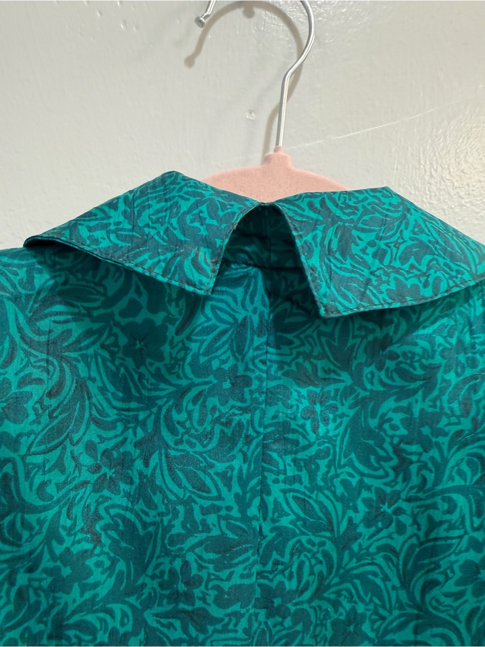 Vintage 80s Platinum by Dorothy Schoelen 100% Silk Teal Jacquard Crop Jacket S - Picture 12 of 14